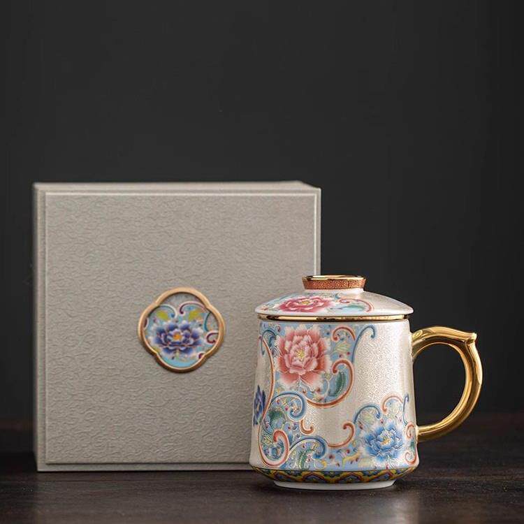 高档银丝搪瓷茶杯个人陶瓷茶和水分离办公室礼品