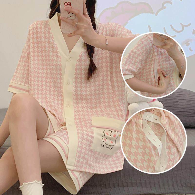 新款孕妇睡衣夏季短袖大尺码月子服夏天产后哺乳期母乳哺乳套装外