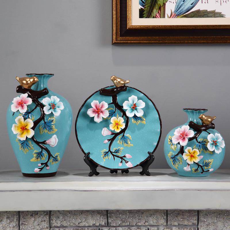 CY陶瓷花瓶三件套干花插花器客厅博古架玄关摆件酒柜家居装饰品