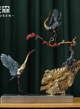 佐森梅兰鹤禧仙鹤铜摆饰客厅家居装饰品办公室工艺礼品摆饰开业礼