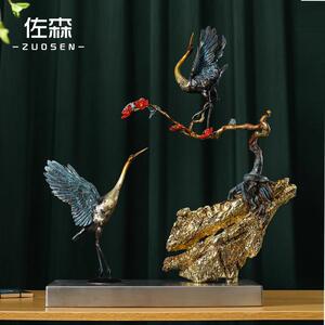 佐森梅兰鹤禧仙鹤铜摆饰客厅家居装饰品办公室工艺礼品摆饰开业礼