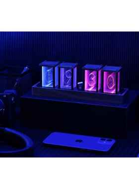 led数字闹钟辉光钟拟辉光管时钟免组装定时器木纹跨境新品