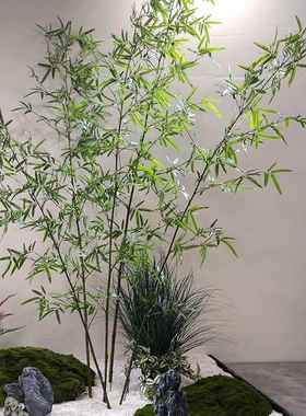 新款长杈加密竹子室内假毛竹摆件绿色家居橱窗装饰品植物套装