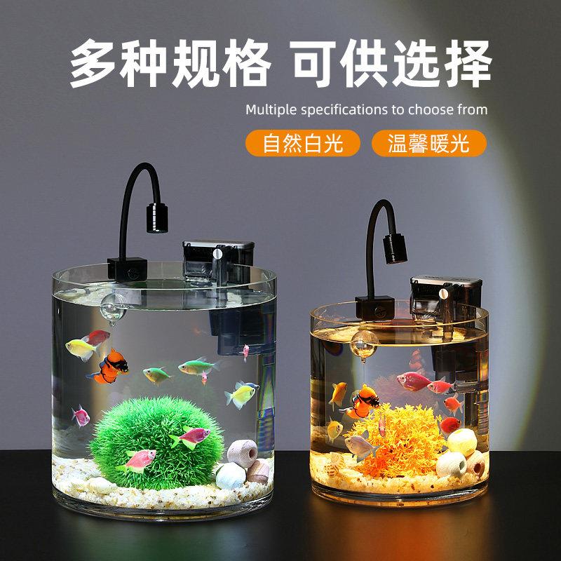 新款一体式圆形客厅桌面小型家用生态鱼缸造景免换水带增氧过滤泵
