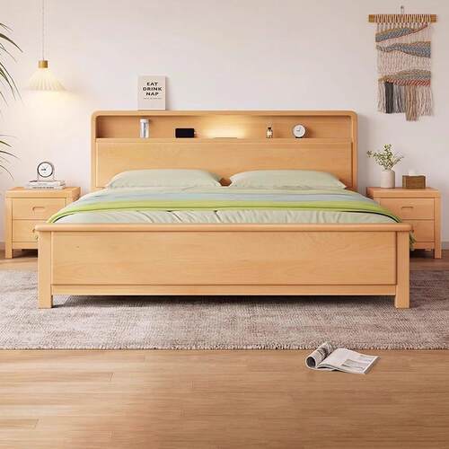 榉木床全实木1.8米双人床现代简约1.2m工厂直销1.5米原木主卧婚床