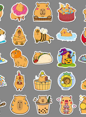 100张水豚滴胶贴纸卡通动物可爱防水装饰diy手账行李箱手机壳贴纸