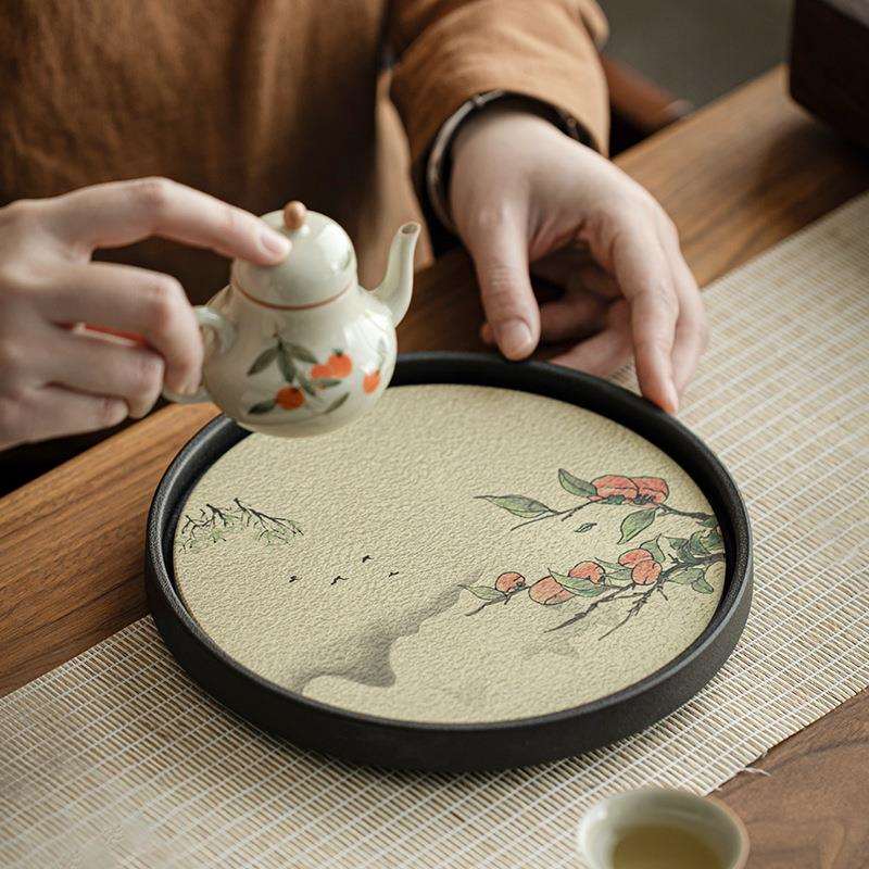 陶瓷壶承吸水速干泡台茶盘圆形复古国潮小型家用中式茶壶底座托盘