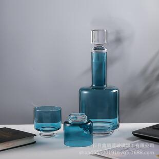 饰摆件设计酒杯 H用售感楼处酒具装 蓝轻玻璃酒具奢套装 家色D0019