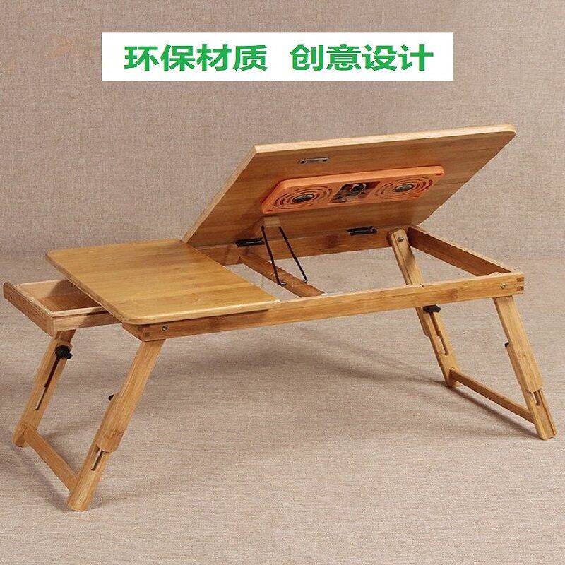 电脑桌家用台式床上桌子化妆台一体置物架实木简易升降网红折叠