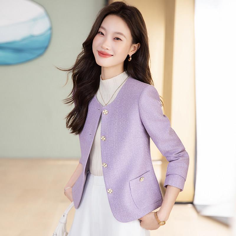 小香风浅紫色小西装女2026春秋季新款时尚名媛千金设计感短款上衣