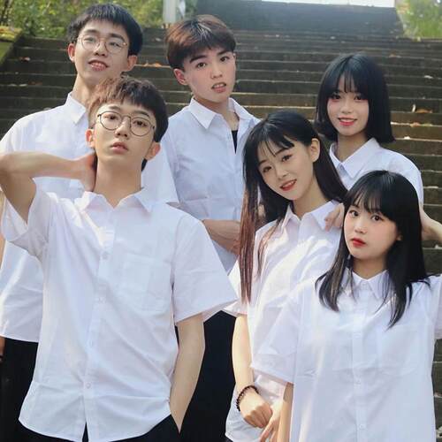 日系jk制服夏季白衬衫女高中学生毕业学院风男DK衬衫宽松短袖班服
