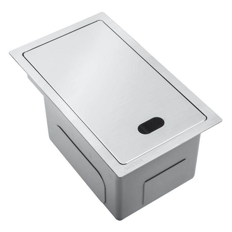 304不锈钢拉丝小单槽带盖板隐藏式水槽横竖安装吧台盆带龙头2543