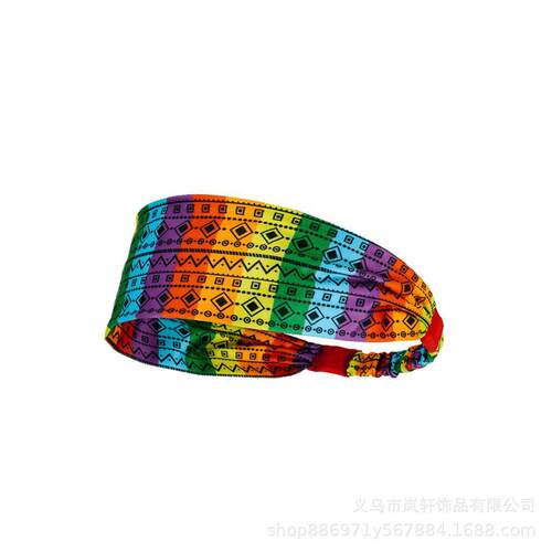 新款直销亚马逊彩虹运动发带吸汗止汗头带健身头巾瑜伽束发带发饰