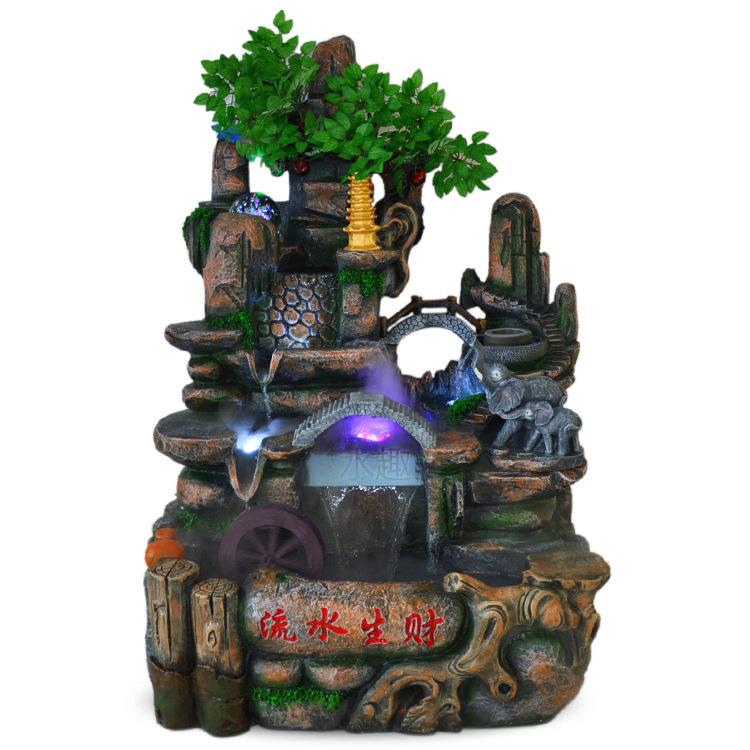 大型假山喷泉流水艺品仿工真树双象山水鱼微YZG景观创意缸客厅摆