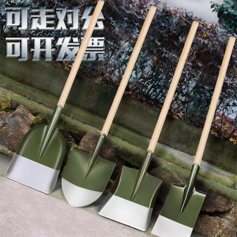 锰钢铁锹农用钢锹家用加厚铁铲子挖土木把大煤铲子尖平头铁锨