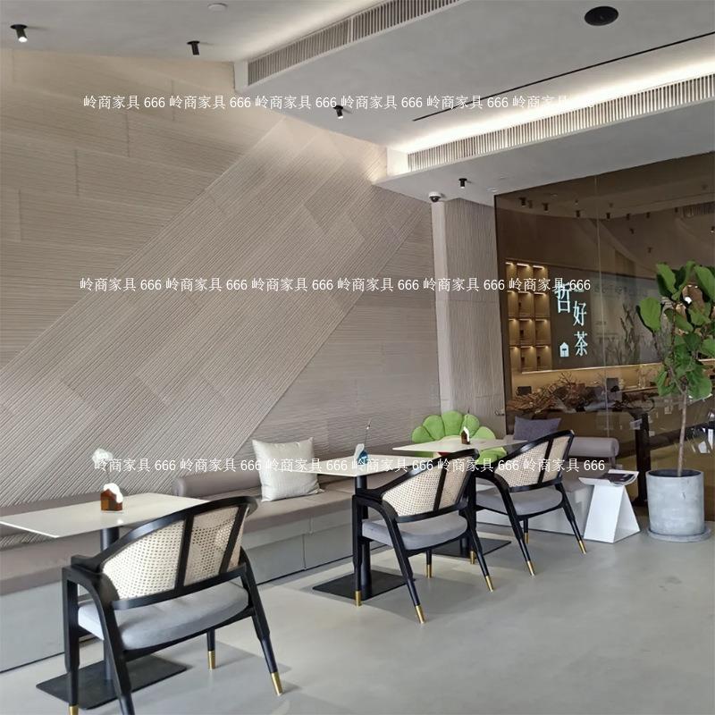 复古实木藤编餐椅北欧奶茶店咖啡厅带扶手靠背椅子简约西餐厅桌椅