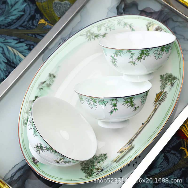 景德镇轻奢陶瓷碗套装中国风陶瓷器餐具批发碗碟盘子碗筷套装家用