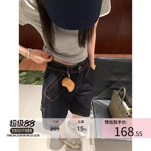 区区欧阳撞色牛仔短裤女夏季薄款宽松直筒五分裤高腰显瘦复古裤子