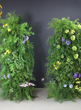 订婚宴布置森系花柱牛角拱门全套仿真花仿真绿植场景婚礼假花绿色
