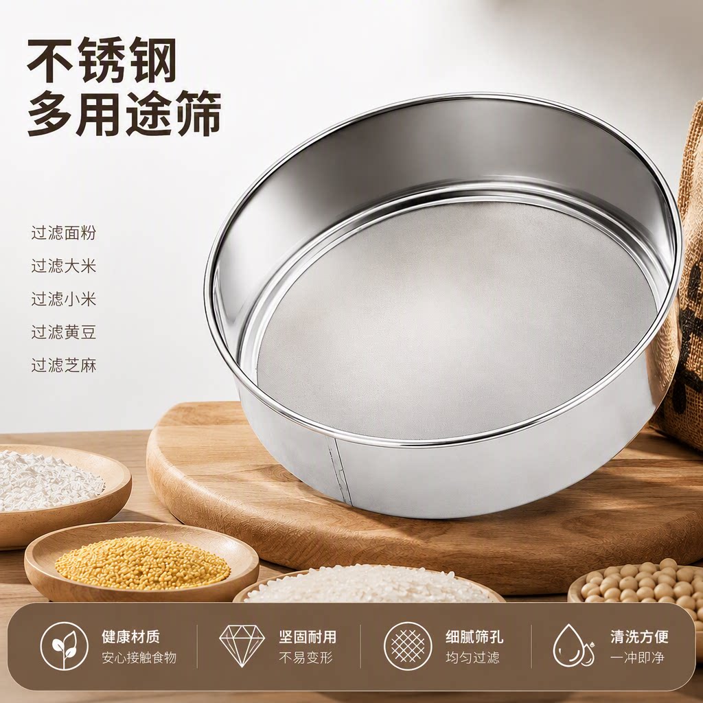 筛子面粉筛家用烘焙工具筛网烘焙不锈钢过滤网筛粉器面箩手持超细
