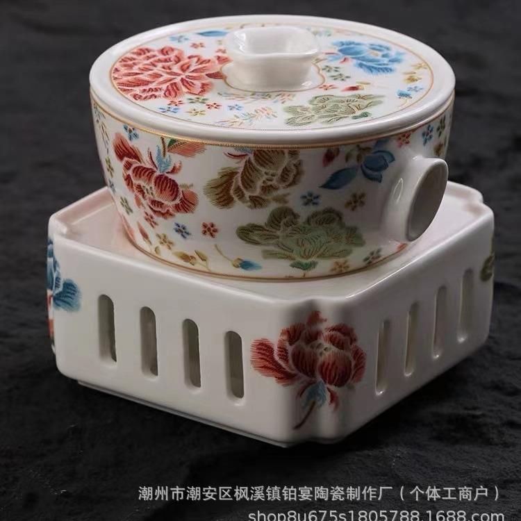 刺绣小炖盅陶瓷加热酒店餐厅一人份食佛跳墙位上汤盅带盖手工陶瓷