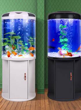 闽江鱼缸客厅半圆水族箱圆柱小型形免换水金鱼缸现代家用带柜落地