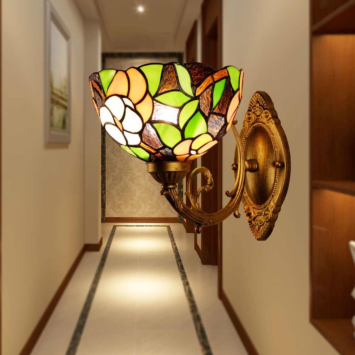 酒吧灯具装饰欧欧式卧室田园蒂阳台床头创意濠壁灯树叶彩色过道