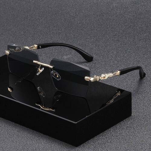 Unisex Rimless Rectangle Sunglasses - Resin Material Rimless