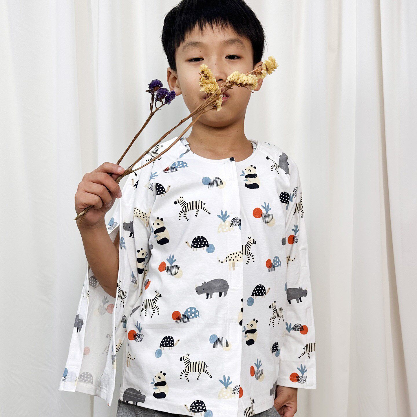 儿童春夏纯棉护理服小孩胳膊手受伤包扎打石膏术后方便穿脱病号服