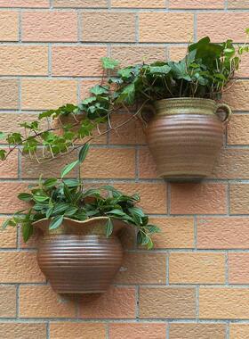 花盆壁挂陶瓷免打孔创意阳台多肉墙上悬挂式垂吊盆别墅院装饰瞬奋