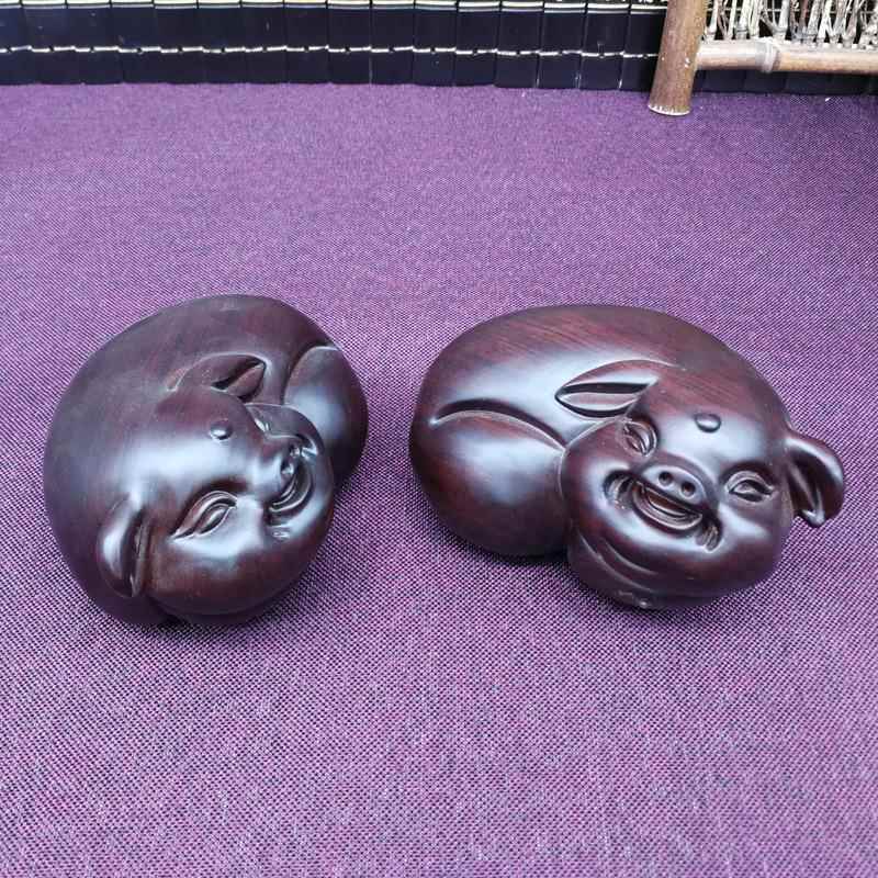 发财猪黑檀木雕工艺品十二神肖猪摆件黑檀木实木招财猪摆件木雕