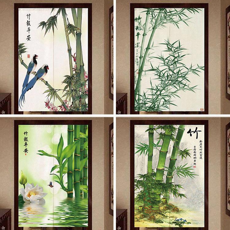 中国风竹子门帘布艺隔断风水帘子竹报平安家用卧室厨房卫生间布帘