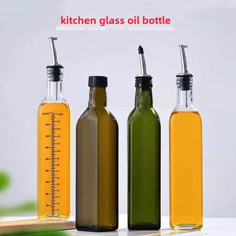 厨房用品套装橄榄油瓶500ml方形墨绿玻璃油瓶 透明油壶方形油瓶