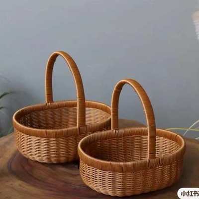 仿藤新款椭圆形水果篮子采摘筐藤编大号手提花篮送礼手工编织篮