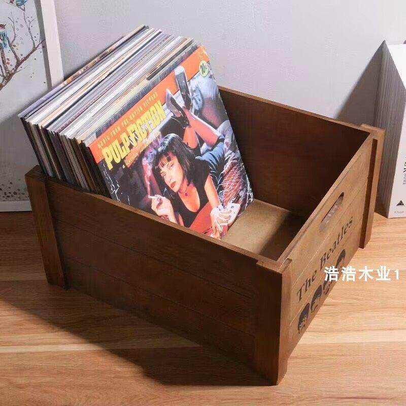 木制黑胶唱片收纳箱12寸LP木箱覆古黑胶储藏盒老唱片CD光碟整理箱