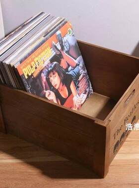 木制黑胶唱片收纳箱12寸LP木箱覆古黑胶储藏盒老唱片CD光碟整理箱
