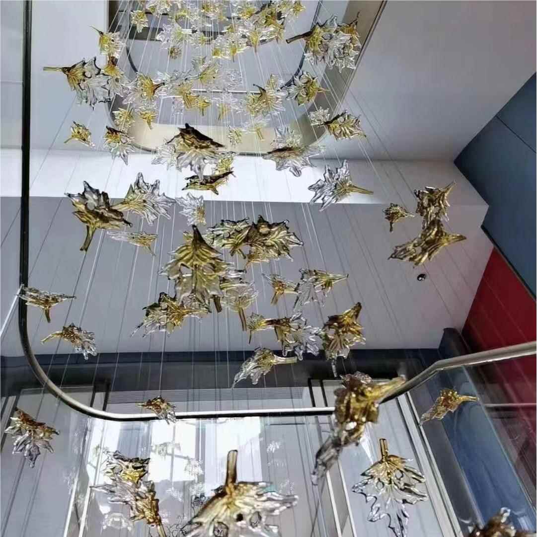 创意酒店大厅艺术枫叶玻璃吊灯商场装饰挂件婚礼婚庆琉璃走廊灯具