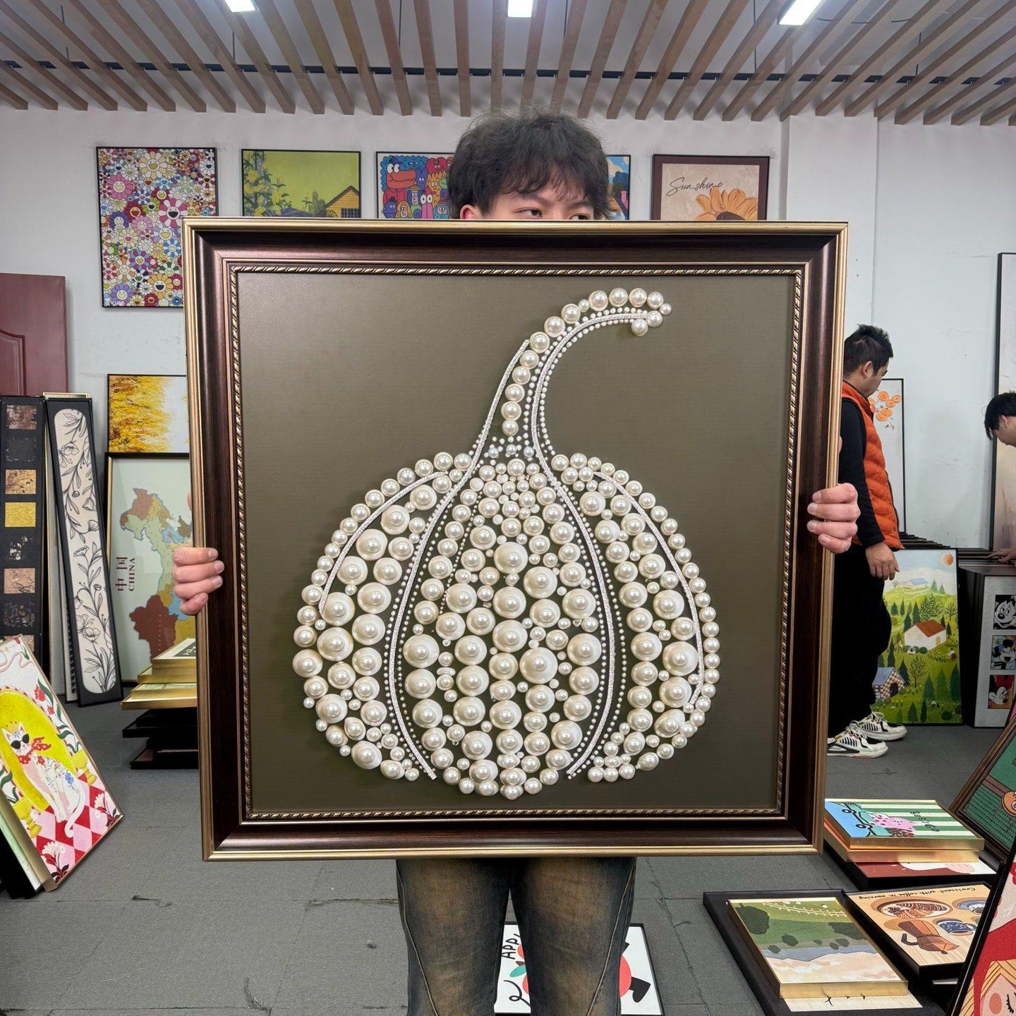 手工AA珍珠南瓜卧室装饰画 画饭厅客厅高级感挂画 画V011装饰画