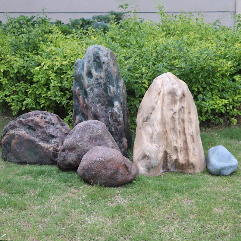 彷真石头造景摆件庭院花园装饰石设备遮挡罩空心刻字玻璃纤维假山