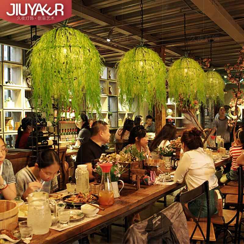 工朵业风复古胡桃圆音乐植餐厅酒吧物花吊灯创意款绿植形艺术777