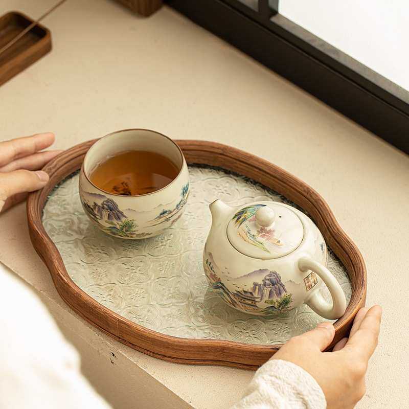仿宋汝窑便携功夫茶具套装家用泡茶壶茶杯开片可养个人专用泡茶器