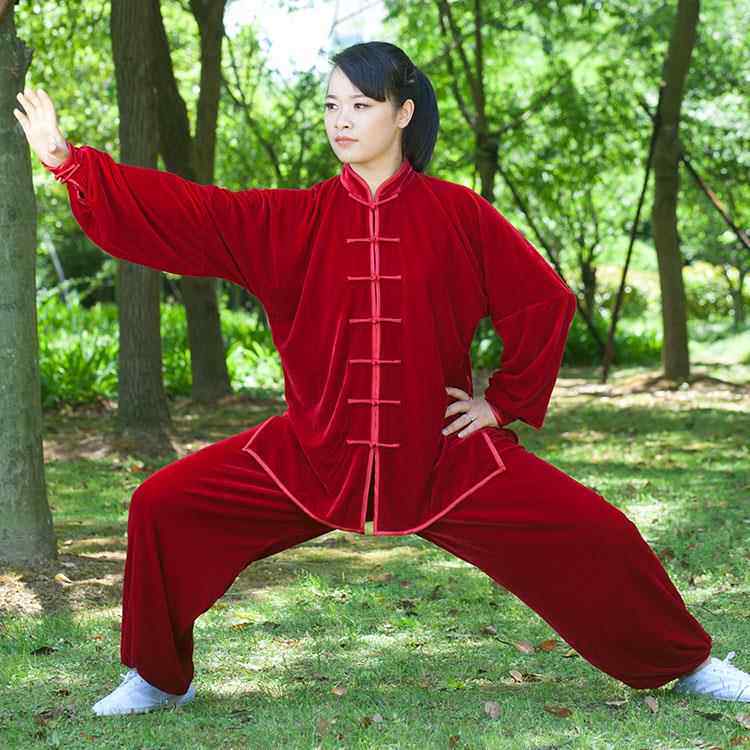 高档新红庆冬加季厚金丝绒冬太极服冬季式男女拳武服秋太极拳服