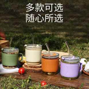 迷你把手玻璃杯隔热防烫便携吸管杯家用350ml水杯新款ins风双饮杯