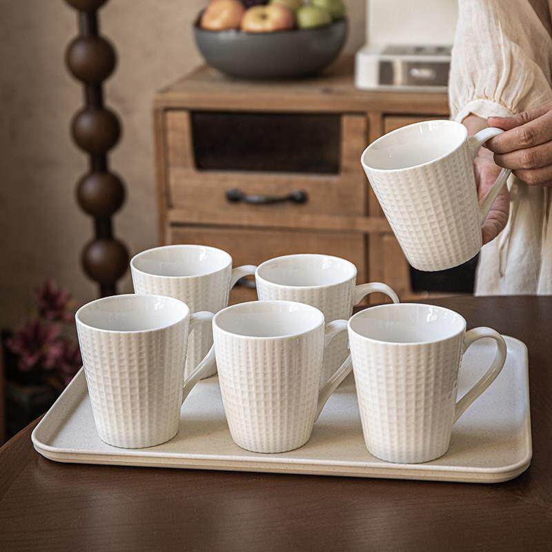巷子尾〖简约杯子套装〗家庭陶瓷水杯6个带托盘客厅待客茶杯一套