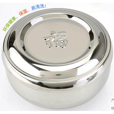 韩国双层不锈钢盖碗大号 加大加厚带盖真空饭碗 保温防烫 宝宝碗
