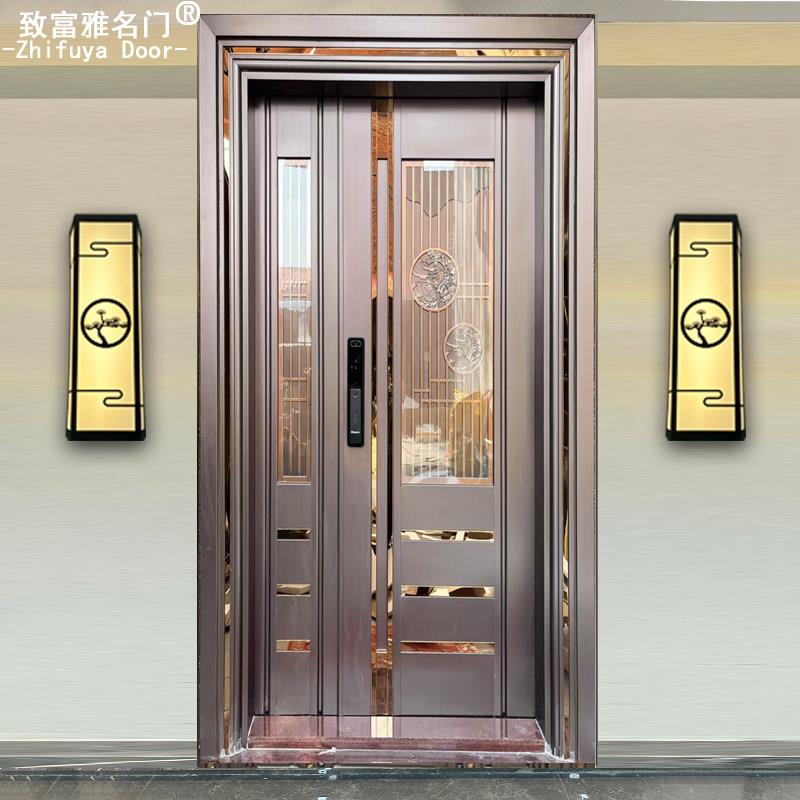 广东地区上门测量不锈钢入户别墅小区防盗门指纹锁门通风门子母门