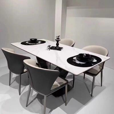 现代轻奢岩板餐桌家用高级大v支架2023新款稳固餐桌椅长方形饭桌