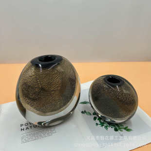厚重琉璃水晶花瓶高奢感摆件客厅酒店样板间摆件 轻奢风高级感新款