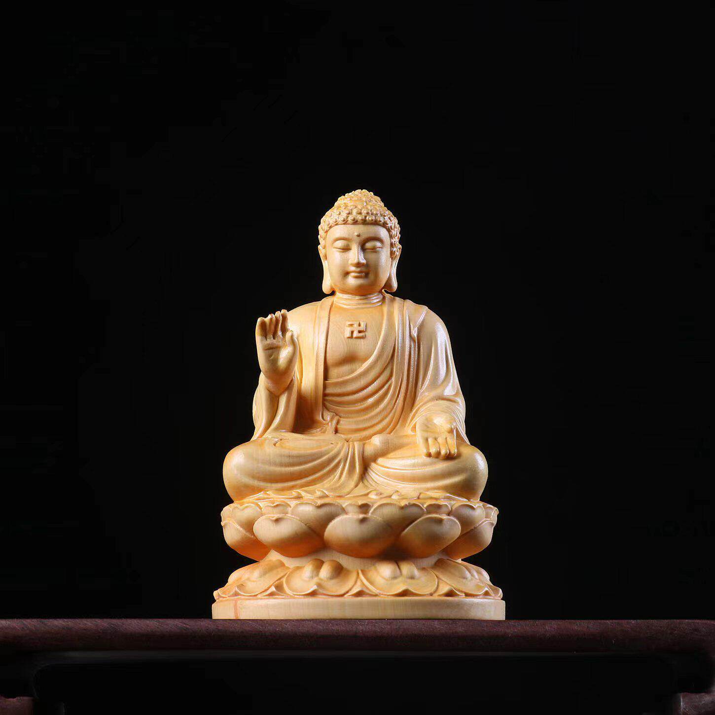 黄杨木雕大日如来佛祖实木雕刻汽车车载摆件家用玄关供奉装饰佛像