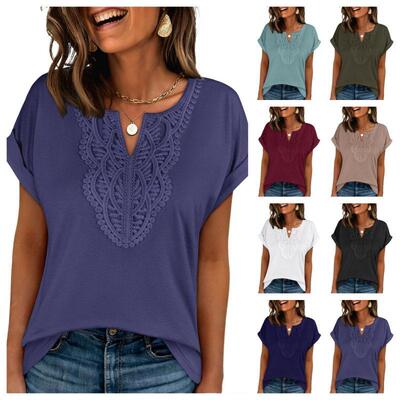 Women'S Trendy Linen Pattern Tops Summer Casual V Neck Short